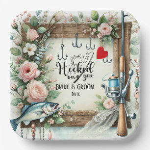Assiettes En Carton Pêcheur mariage avec verge et fleurs