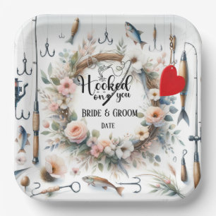 Assiettes En Carton Pêcheur mariage avec verge et fleurs