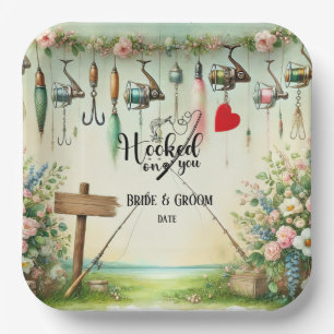 Assiettes En Carton Pêcheur mariage avec verge et fleurs