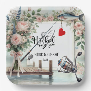 Assiettes En Carton Pêcheur mariage avec verge et fleurs