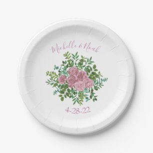 Assiettes En Carton Peine rose pâle et Mariage Rose Floral