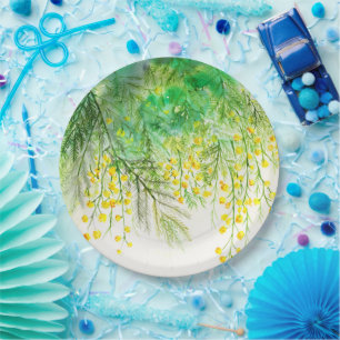 Assiettes En Carton Peinture à l'aquarelle jaune brillant Mimosa