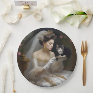 Assiettes En Carton Peinture à l'huile de mariée de chat,