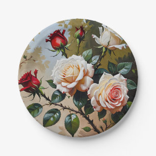 Assiettes En Carton Peinture à l'huile rose blanche et rouge