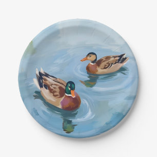 Assiettes En Carton Peinture aquarelle de l'étang aux canards