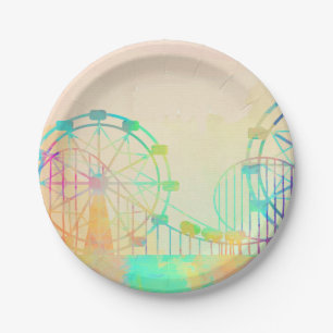 Assiettes En Carton Peinture aquarelle Ferris Wheel Fairground Art