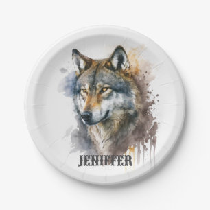 Assiettes En Carton Peinture aquarelle Wolf