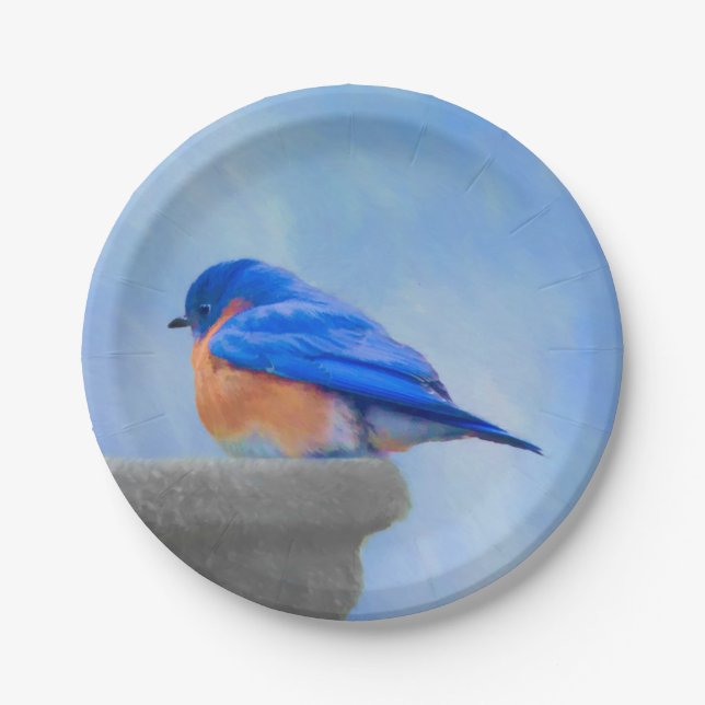 Assiettes En Carton Peinture Bluebird - Art original pour oiseaux (Devant)