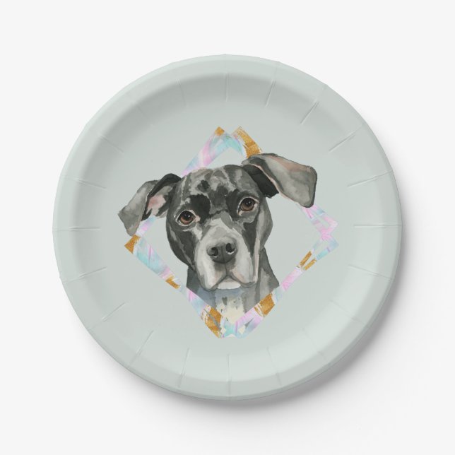 Assiettes En Carton Peinture d'aquarelle de chien de pitbull de (Devant)