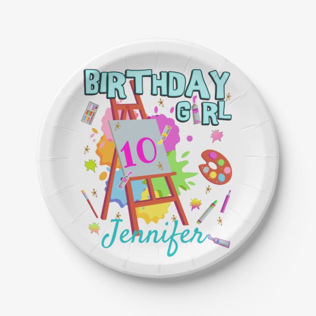 Assiettes En Carton Peinture d'art Splter Peinture Anniversaire Fille  (Devant)