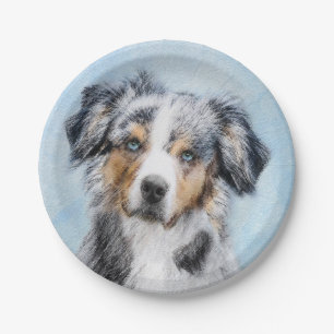 Assiettes En Carton Peinture de berger américaine miniature - Chien Ar