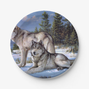 Assiettes En Carton Peinture de deux loups arctiques