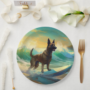 Assiettes En Carton Peinture de Surf sur Plage Malinois Belge
