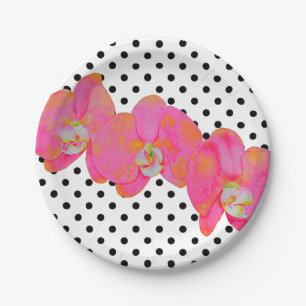 Assiettes En Carton Peinture d'orchidée rose   POIS