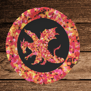 Assiettes En Carton Peinture Éclaboussée Dragon Rouge