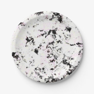 Assiettes En Carton Peinture en marbre blanc et noir Abstrait