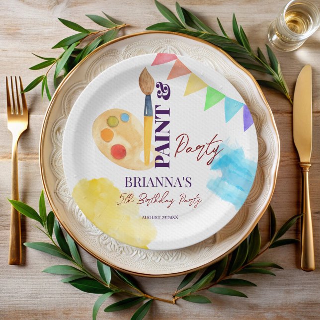 Assiettes En Carton Peinture et art de fête à thème fête monogrammed (Paint and party art themed birthday party monogrammed paper plates personalized art party plates)