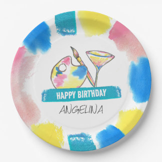 Assiettes En Carton Peinture et sip Vin adulte Anniversaire de la fête