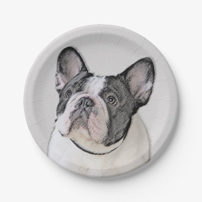 Assiettes En Carton Peinture française de Bulldog (Pied de broche) - A (Devant)