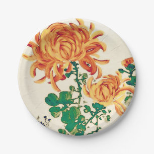 Assiettes En Carton Peinture japonaise vintage de Chrysanthèmes