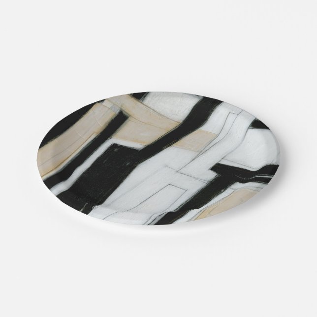 Assiettes En Carton Peinture noire et blanche abstraite (Angle)