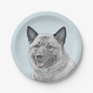 Assiettes En Carton Peinture norvégienne Elkhound - Art original Chien