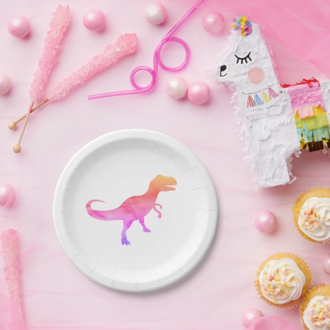 Assiettes En Carton Peinture rose Dinosaure Silhouette Trex Plaque en  (Fête)