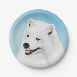 Assiettes En Carton Peinture Samoyée - Cute Original Dog Art