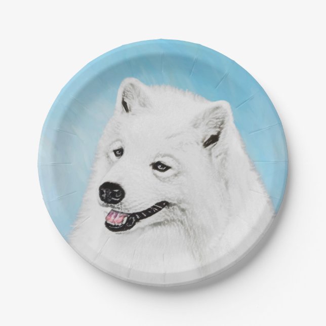 Assiettes En Carton Peinture Samoyée - Cute Original Dog Art (Devant)