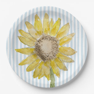 Assiettes En Carton Peinture Tournesol Rayure Bleue
