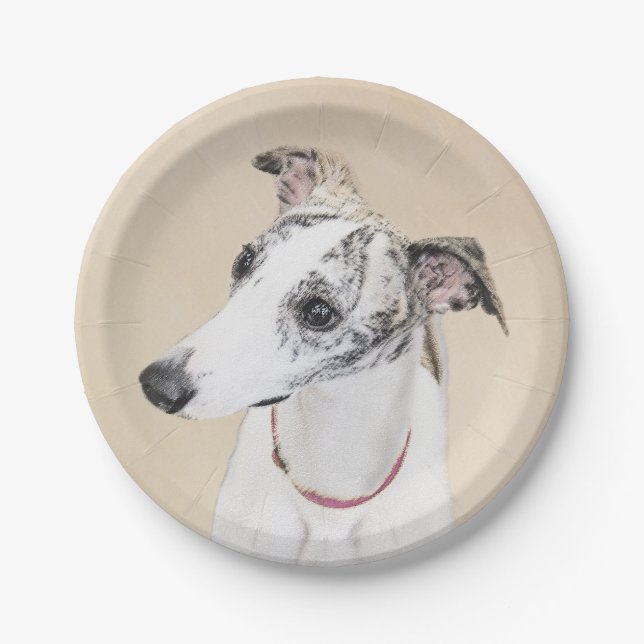 Assiettes En Carton Peinture Whippet - Jolie art original chien (Devant)