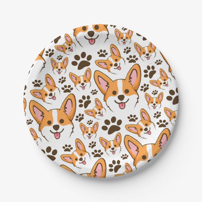 Assiettes En Carton Pembroke Welsh Corgi Chien Coquelicot (Devant)