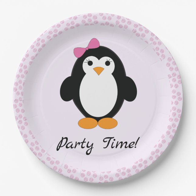 Assiettes En Carton Penguin, fille du temps de la fête (Devant)