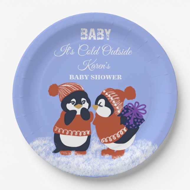 Assiettes En Carton Penguin Winter Snow Birthday Baby Shower Cold  (Devant)