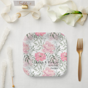Assiettes En Carton Peonies rose fleurs plaques de papier