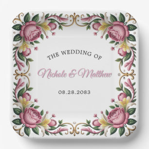 Assiettes En Carton Peonies roses Rococo Mariage cadre