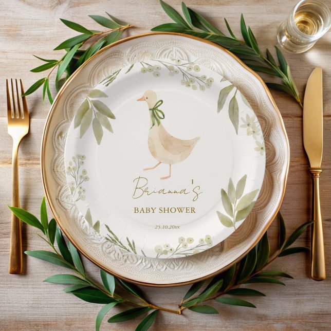 Assiettes En Carton Pépinière d'oie rimes baby shower monogrammé (Goose nursery rhymes boho baby shower monogrammed paper plates personalized table decor)