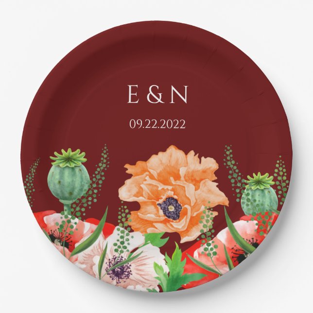 Assiettes En Carton Pépites Aquarelle Fleurs Plaques de papier (Devant)