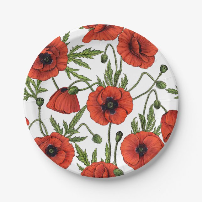 Assiettes En Carton Pépites, rouge et vert sur blanc (Devant)
