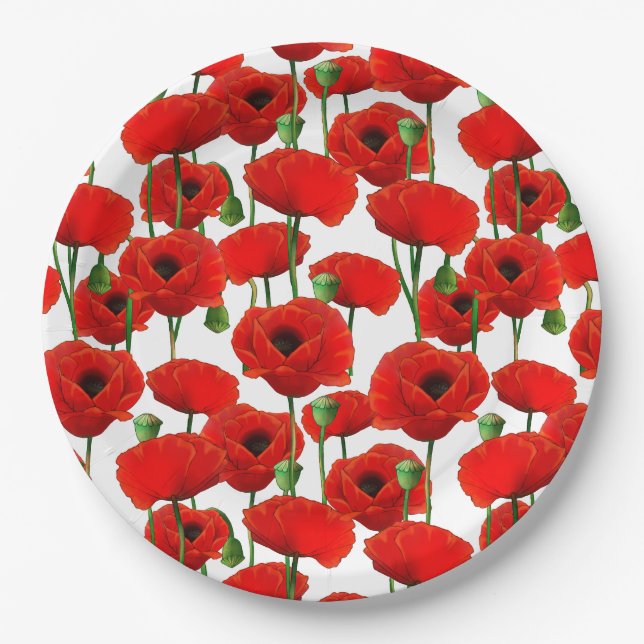 Assiettes En Carton Pépites rouges modèle floral (Devant)