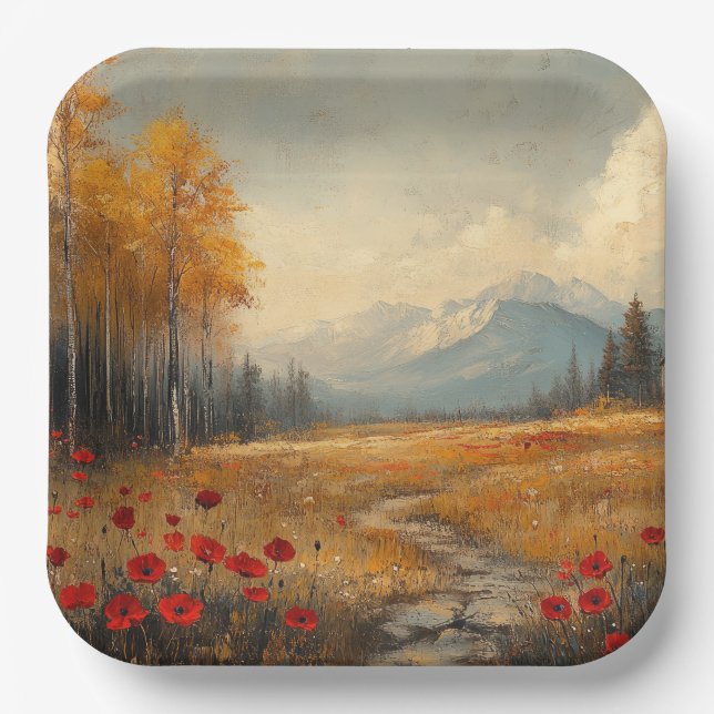 Assiettes En Carton Pépites vintages de peinture de prairie à l'automn (Recto)