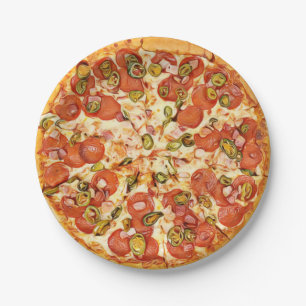 Assiettes En Carton Pepperoni Pizza   Pizza Party Anniversaire  