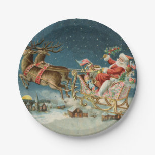 Assiettes En Carton Père Noël Antique Sleigh Reindeer