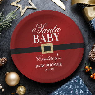 Assiettes En Carton Père Noël Baby   Baby shower de Noël