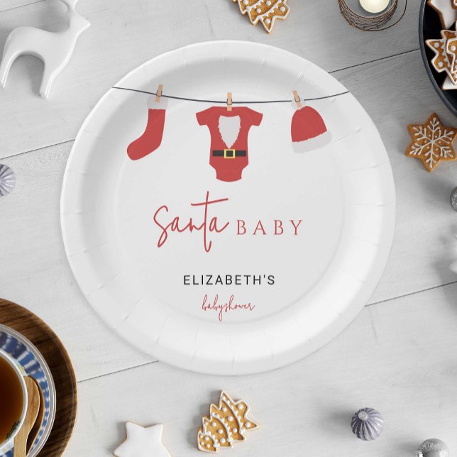 Assiettes En Carton Père Noël Baby Baby shower Vêtements Noël (Créateur téléchargé)
