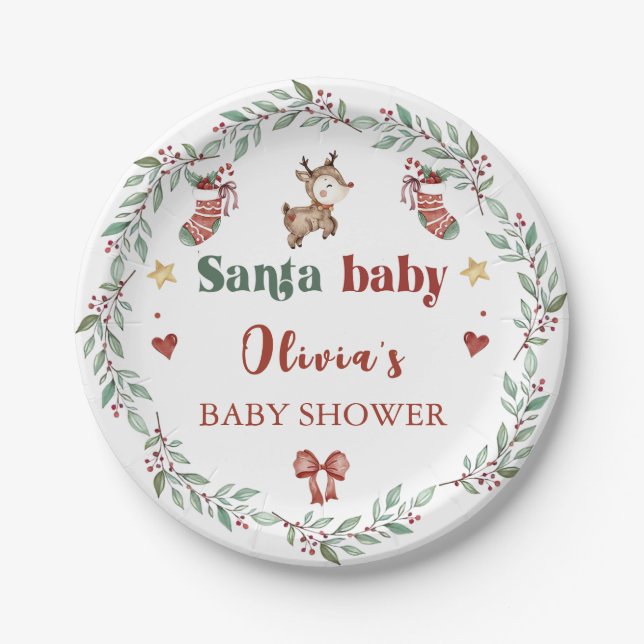 Assiettes En Carton Père Noël Baby Christmas Baby shower Plaques en pa (Devant)