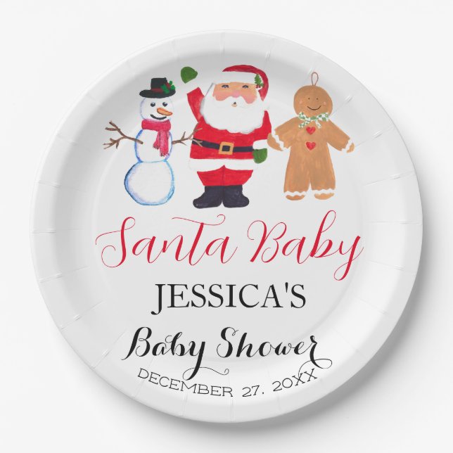 Assiettes En Carton Père Noël Baby shower Rouge mignonne simple hiver  (Devant)