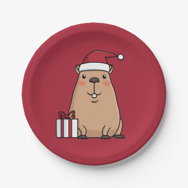 Assiettes En Carton Père Noël Capybara Holiday Fun (Devant)