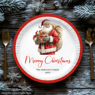 Assiettes En Carton Père Noël charmant aquarelle élégante pour le dîne