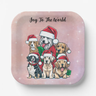 Assiettes En Carton Père Noël Chiens Joie Au Monde Noël